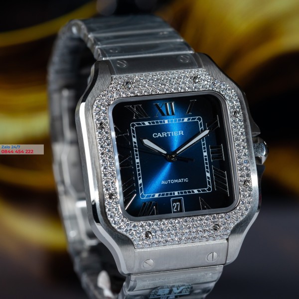 Đồng hồ Cartier Santos Automatic Blue WSSA0030 Diamonds Moissanite