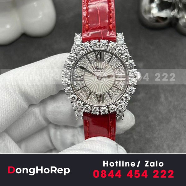 Đồng hồ chopard nữ chế tác vàng trắng 18k kim cương thiên nhiên 