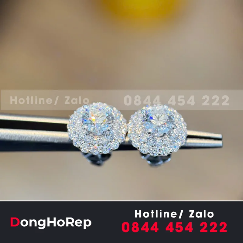 Bông Tai Nữ Earring Double Halo Custom Full Diamond