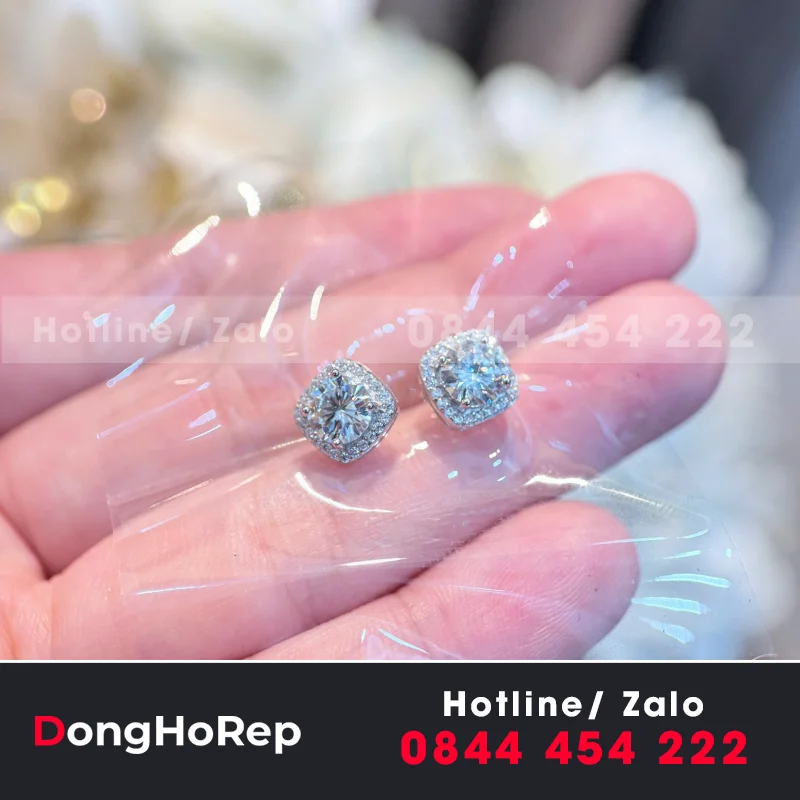 Bông Tai Super Earring Double Halo Custom Full Diamond