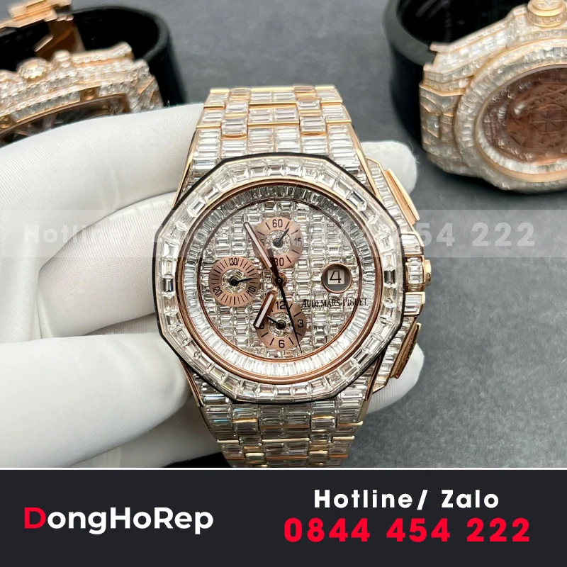Đồng Hồ Audemars Piguet Offshore Vàng Hồng 18k Nạm Kim Cương Baguette
