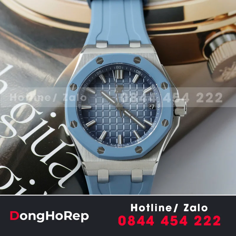 Đồng Hồ Audemars Piguet Royal Oak Offshore 15605SK Viền Cao Su Xanh Replica Cao Cấp 43mm