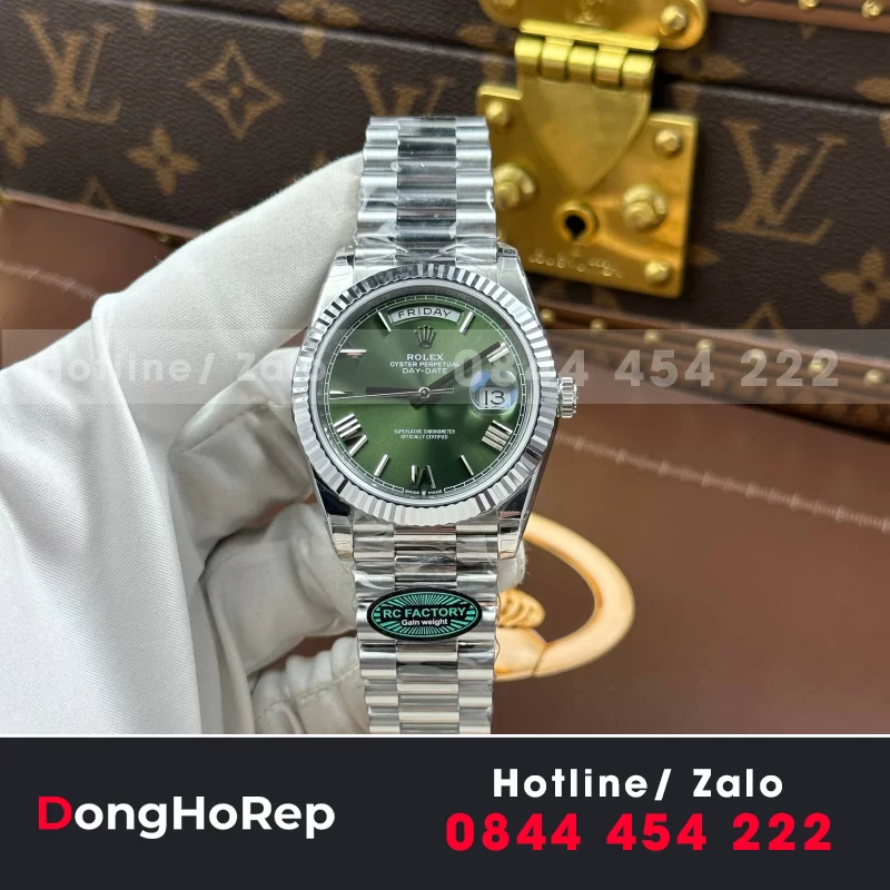 Đồng Hồ BST Rolex Day Mặc Số Màu Xanh Olive