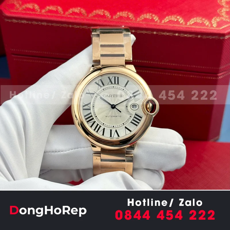 Đồng Hồ Cartier Ballon Bleu Nam Replica 11 Mạ Vàng Hồng Mặt Trắng Xưởng AF 42mm