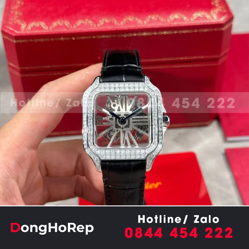 Đồng Hồ Cartier Santos Skeleton Moissanite - size 39.8mm 