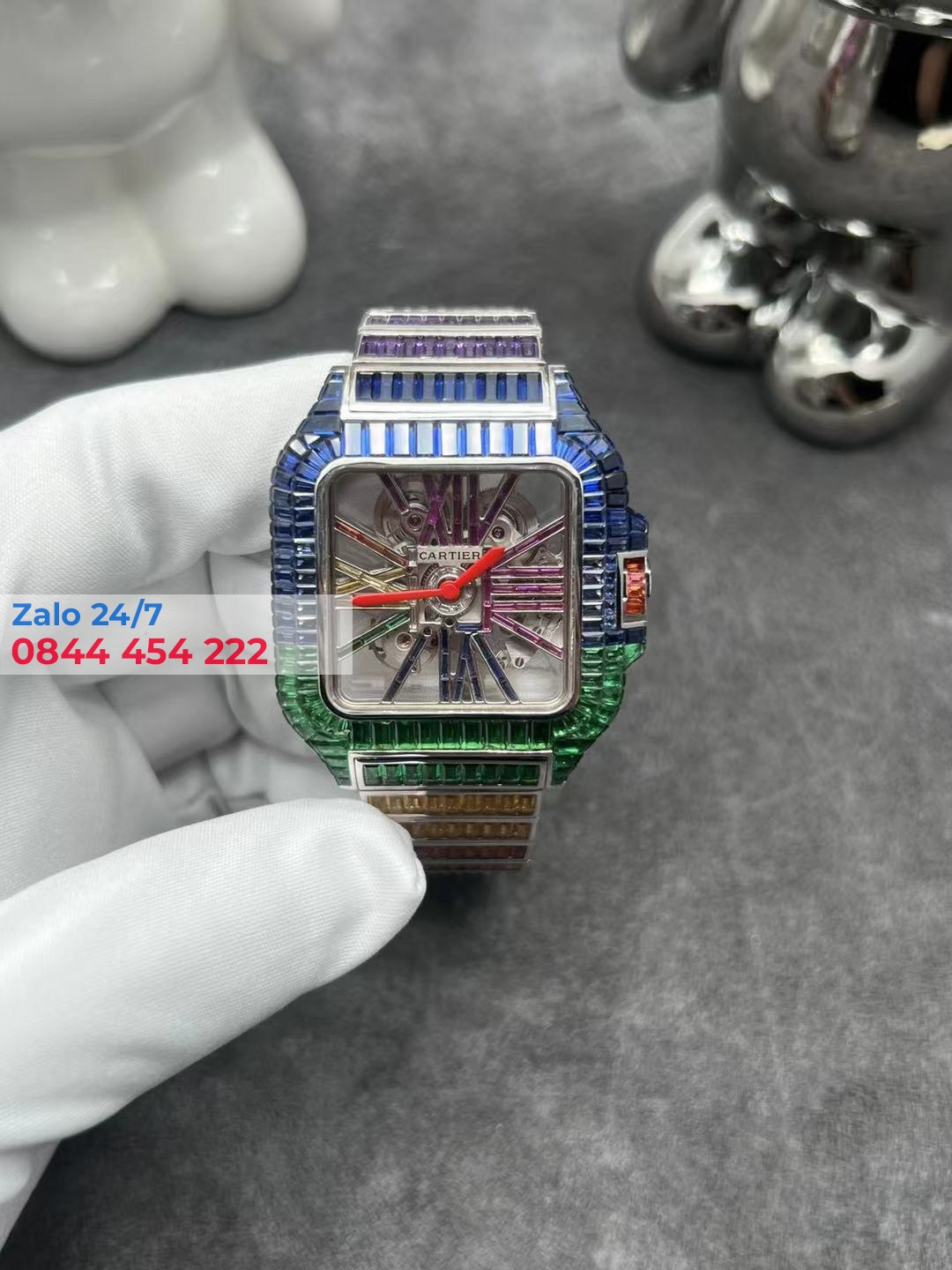 Đồng Hồ Cartier Vàng Khối 18K Kim Cương Baguette