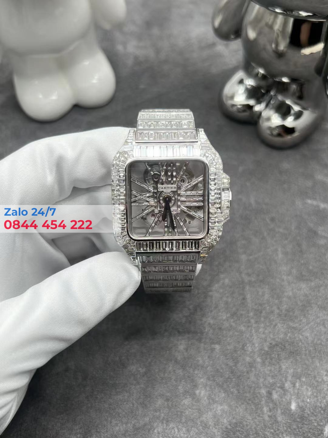Đồng Hồ Cartier White Gold Kim Cương Thiên Nhiên 