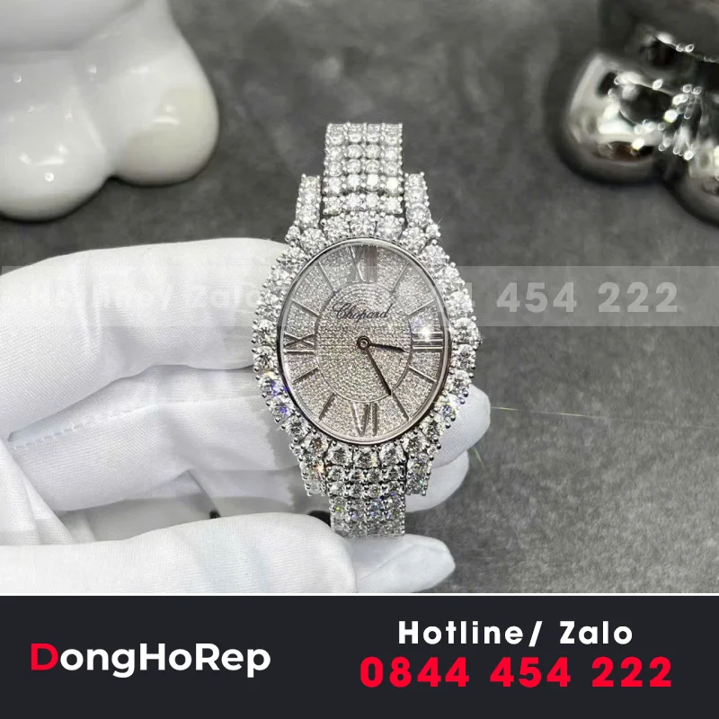 Đồng Hồ Chopard Chế Tác Vàng Trắng 18k kim cương Thiên Nhiên 34mm