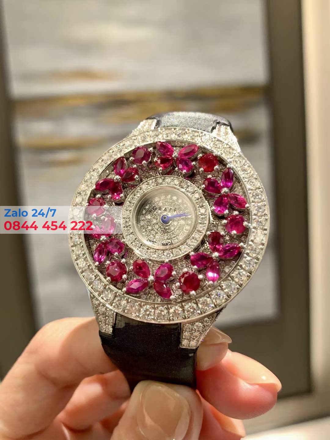 Đồng Hồ Graff Disco ButterFly Mặt Số Kim Cương Họa Tiết Kim Cương Và Rubi Super Fake
