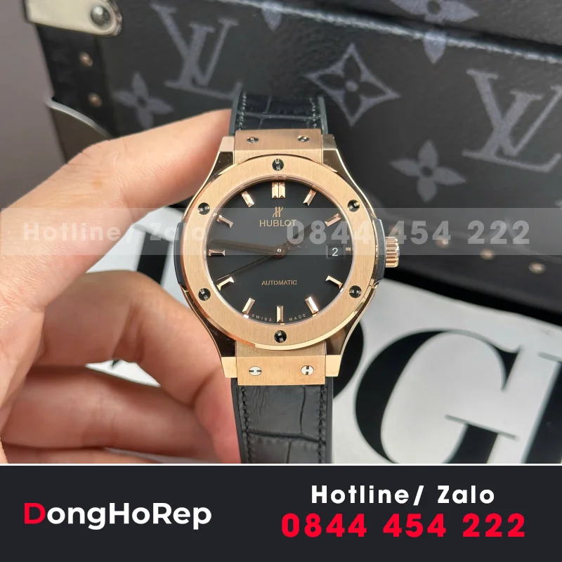 Đồng Hồ Hublot Classic Fusion King Gold Black Replica 1:1 Nhà Máy JJF 38mm
