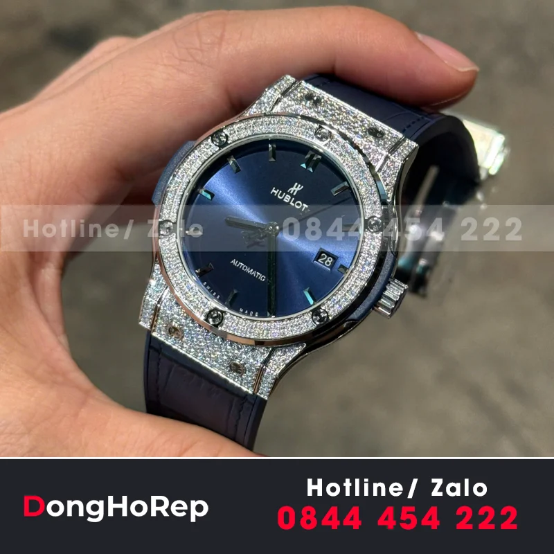 Đồng Hồ Hublot Classic Fusion Titanium Nam Đính Đá Một Hàng Rep 11 Xưởng HB 42mm