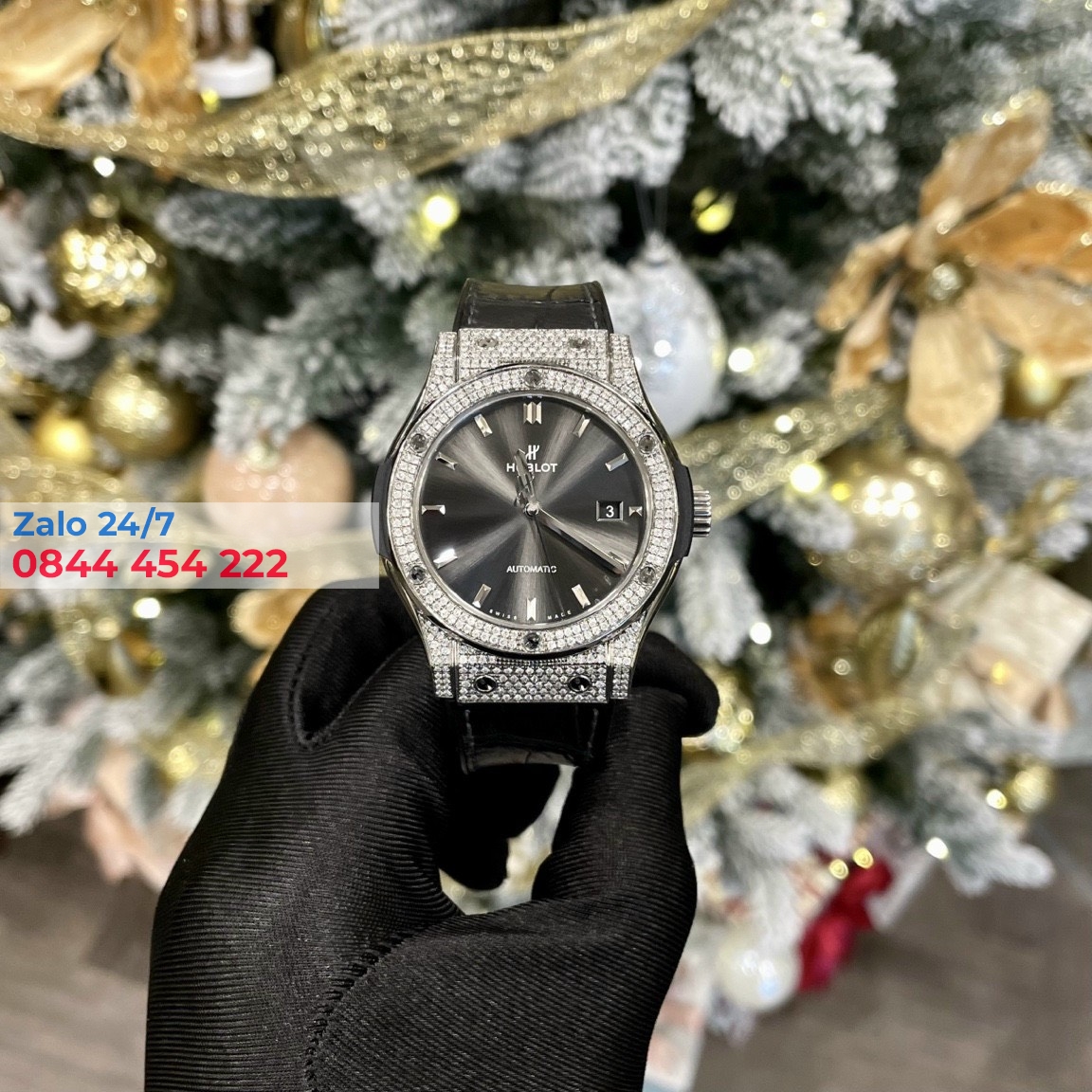 Đồng Hồ Hublot Classic Fusion Viền Full Kim Cương Moissanite