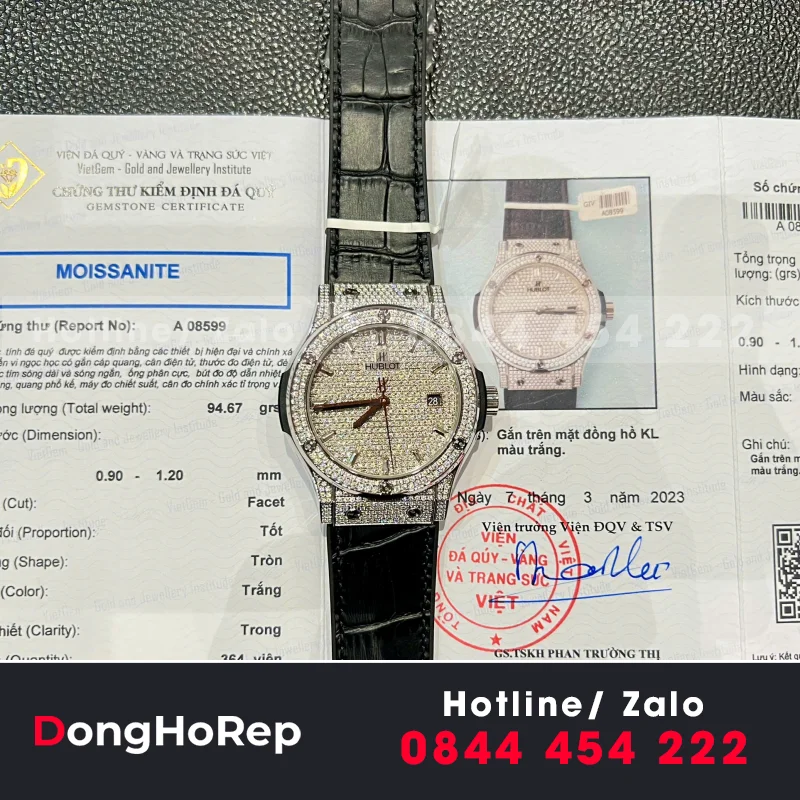 Đồng Hồ Hublot Độ Full Kim Cương Moissanite Màu Đen Chế Tác Hong Kong 42mm