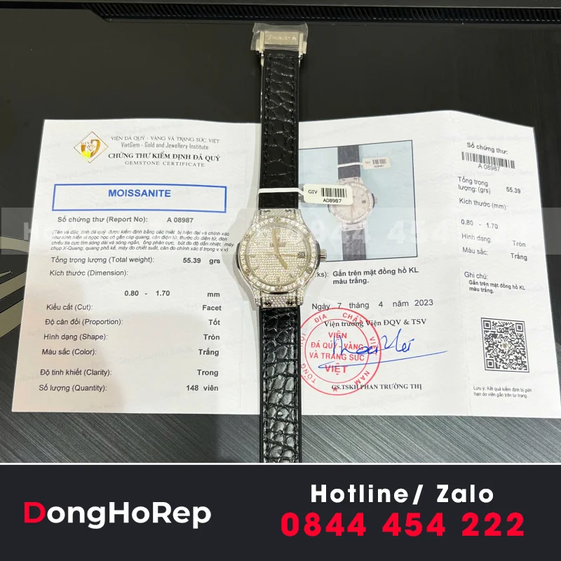 Đồng Hồ Hublot Nữ Màu Đen Đính Full Kim Cương Moissanite 33mm