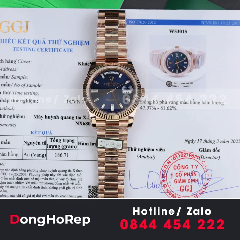 Đồng Hồ Nam Rolex Day-Date Mặt Xanh Chế Tác Trọng Lượng 186Gram Bọc Vàng Thật 40mm