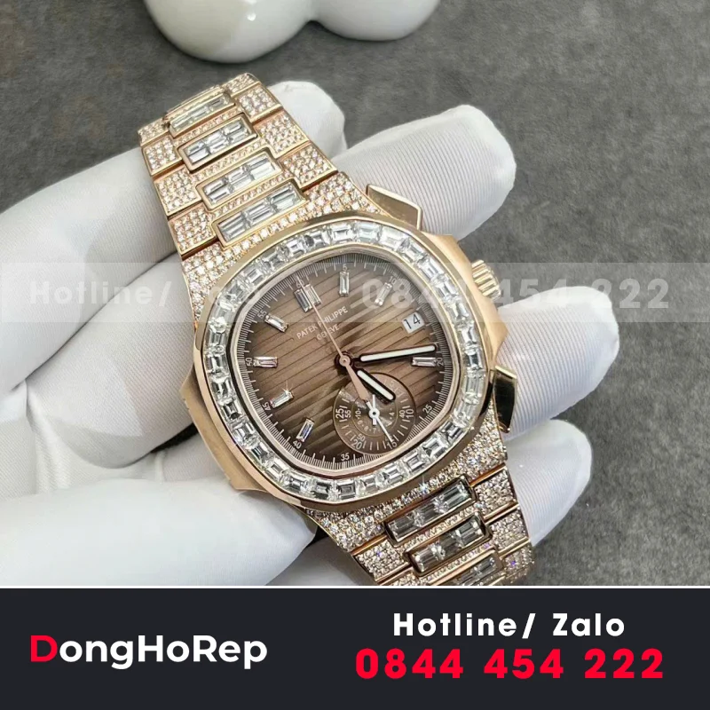 Đồng Hồ Patek Philippe Nautilus 5980r Chế Tác Vàng Hồng 18k Kim Cương Thiên Nhiên 40mm
