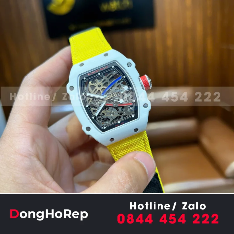 Đồng Hồ Richard Mille Chế Tác RM67-02 White Ceramic Yellow Strap replica 38.7×47.52mm