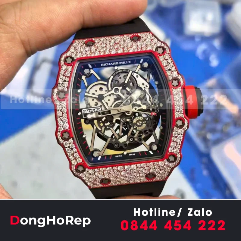 Đồng Hồ Richard Mille RM 35-02 Chế Tác Vỏ Carbon Nhập Khẩu Máy Tinh Chỉnh Kim Cương Thiên Nhiên