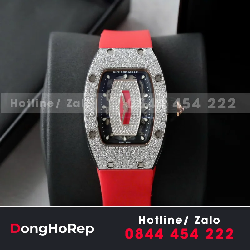 Đồng Hồ Richard Mille RM007 Chế Tác Đính Kim Cương Moissanite Màu Đỏ 36mm