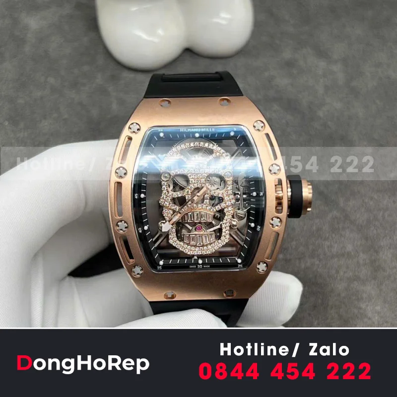 Đồng Hồ Richard Mille RM052 Tourbillon Skull Chế Tác Vàng Hồng 18k Kim Cương Thiên Nhiên 43mm