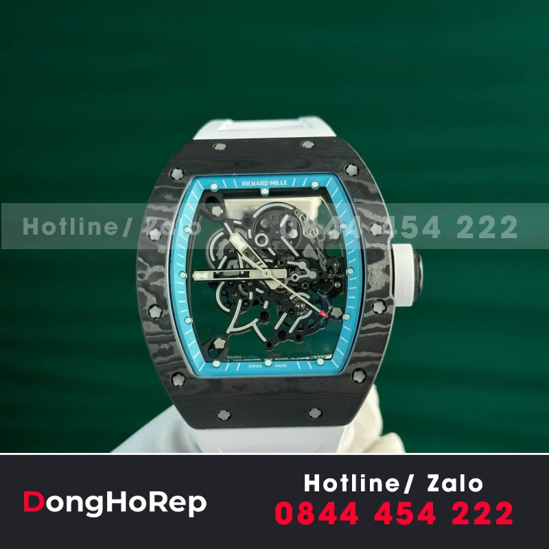 Đồng Hồ Richard Mille RM055 Carbon NTPT Rep 1:1 BBR Dây Trắng 45mm
