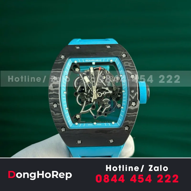 Đồng Hồ Richard Mille RM055 Carbon NTPT Rep 1:1 BBR Dây Xanh 45mm