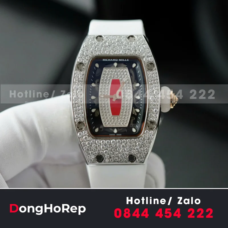 Đồng Hồ Richard Mille RM07-01 Nữ Đính Đá Dây Cao Su Màu Trắng Nhà Máy ZF 36mm