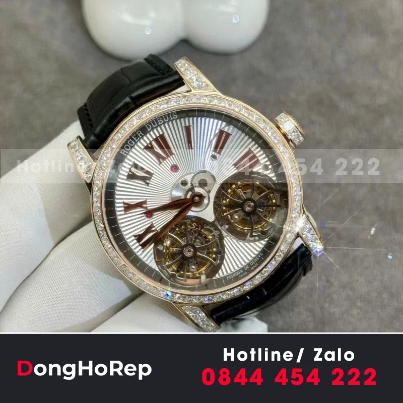 Đồng Hồ Roger Dubuis Double Tourbillon Chế Tác Vàng Hồng 18k Kim Cương Thiên Nhiên