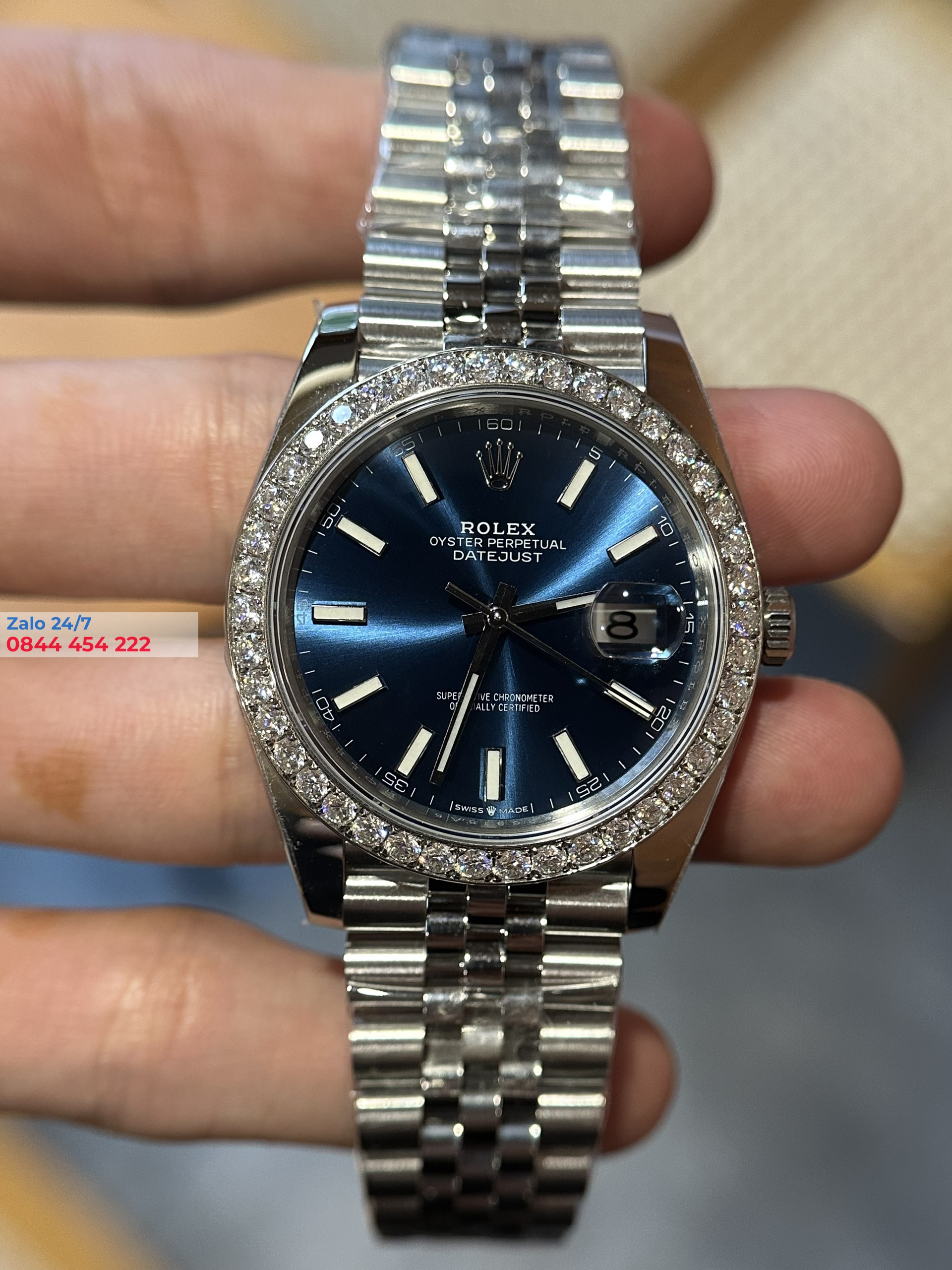 Đồng Hồ Rolex Datejust 126284 Mặt Số Xanh Viền Kim Cương Moissanite Like Auth