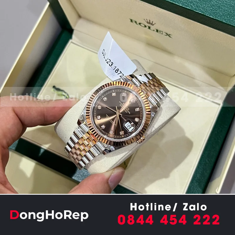 Đồng Hồ Rolex DateJust 126331 Replica 11 Mặt Chocolate Cọc Số Đính Đá 41mm