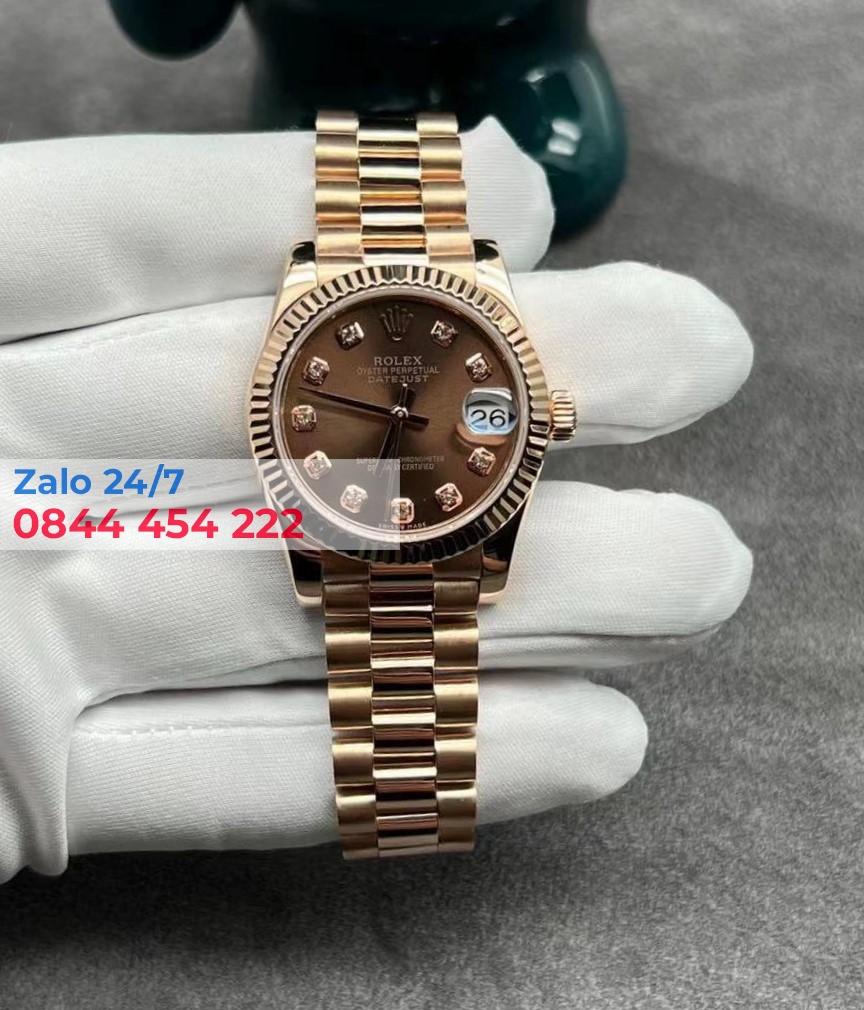Đồng Hồ Rolex Datejust 31 278271 Mặt Số Chocolate Cọc Số Nạm Kim Cương Vàng Khối 18K