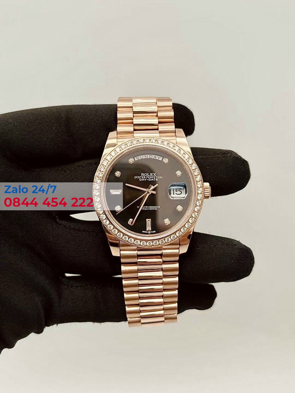 Đồng Hồ Rolex Day-Date 28345RBR chế tác vàng khối 18k Mặt Số Ombré Nâu