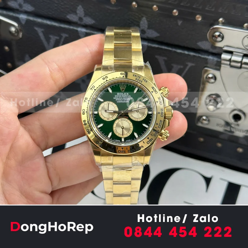 Đồng Hồ Rolex Daytona 126508 Mặt Xanh Green Chế Tác Mạ Vàng Xưởng THB 40mm