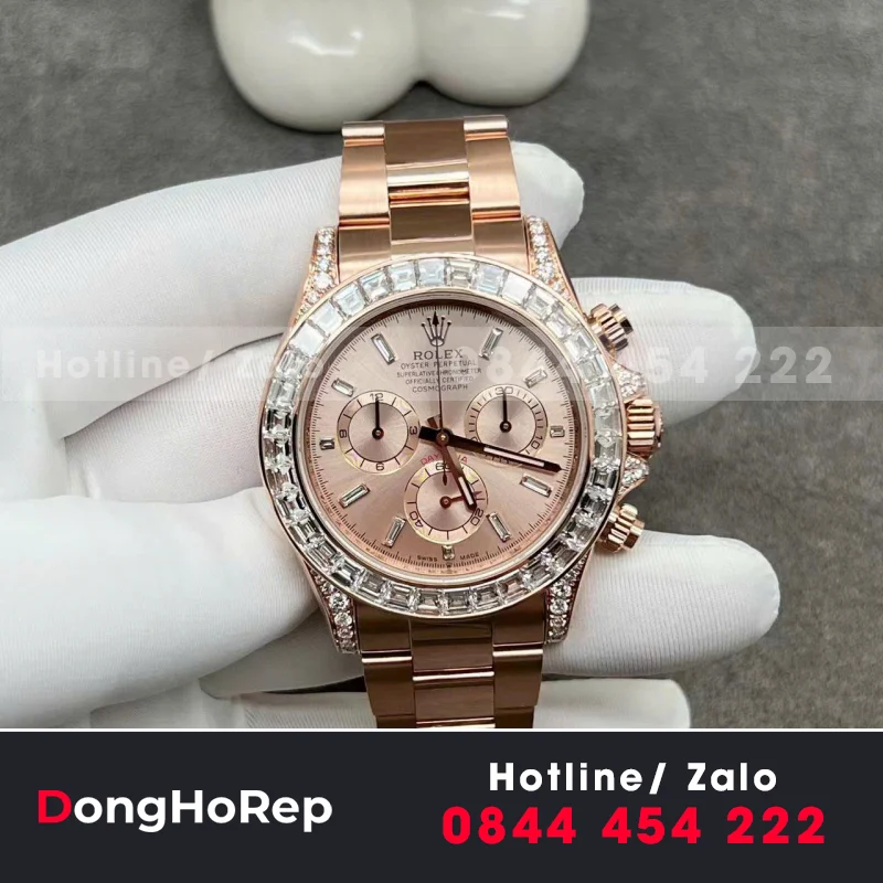 Đồng Hồ Rolex Daytona 126595TBR Chế Tác Bọc Vàng Đính Kim Cương Moissanite Baguette 40mm