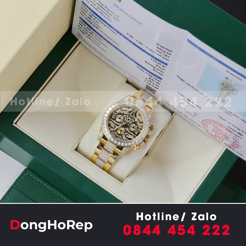 Đồng Hồ Rolex Daytona Chế Tác Bọc Vàng Độ Moisasnite Eye Of Tiger 40mm