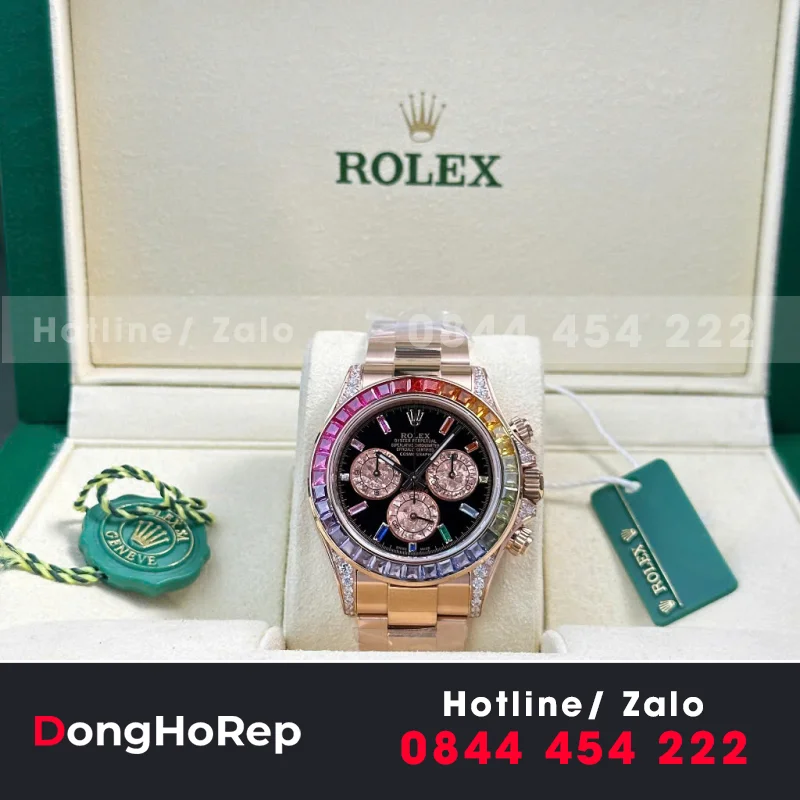Đồng Hồ Rolex Daytona Rainbow 116595RBOW Bọc Vàng Độ Kim Cương Moissanite 40mm