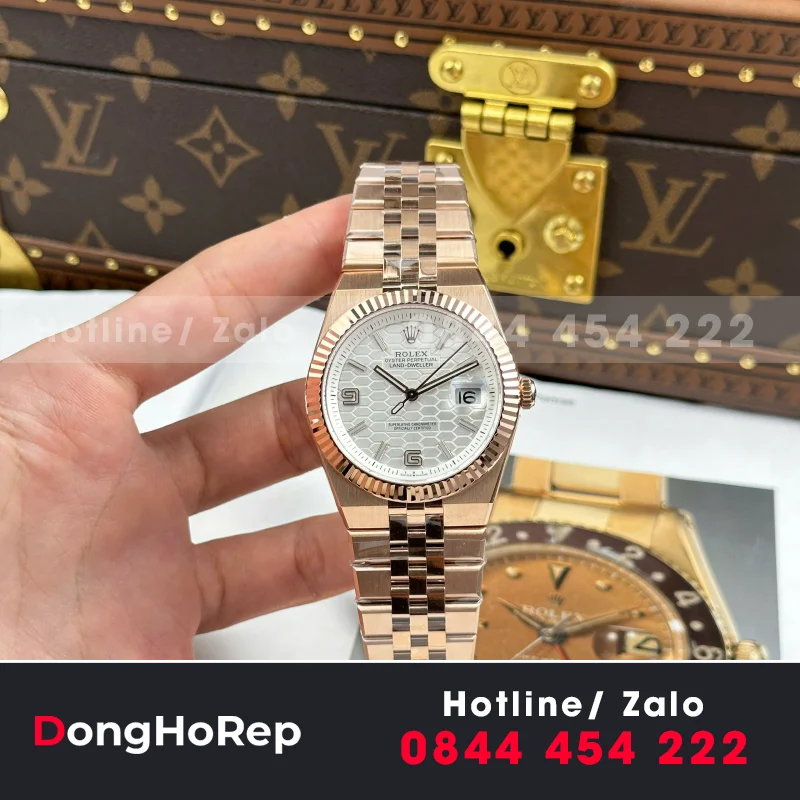 Đồng Hồ Rolex Land-Dweller 127236 Replica 11 Mặt Trắng Họa Tiết Tổ Ong 36mm