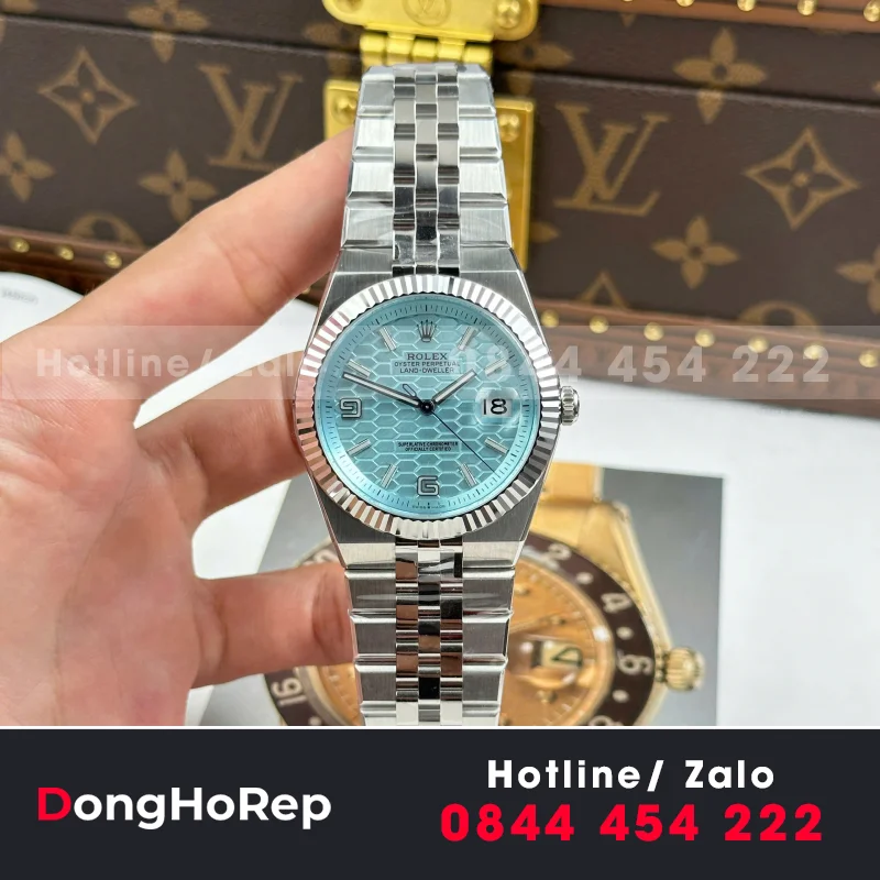 Đồng Hồ Rolex Land-Dweller 127236 Replica 11 Mặt Xanh Băng Họa Tiết Tổ Ong 36mm