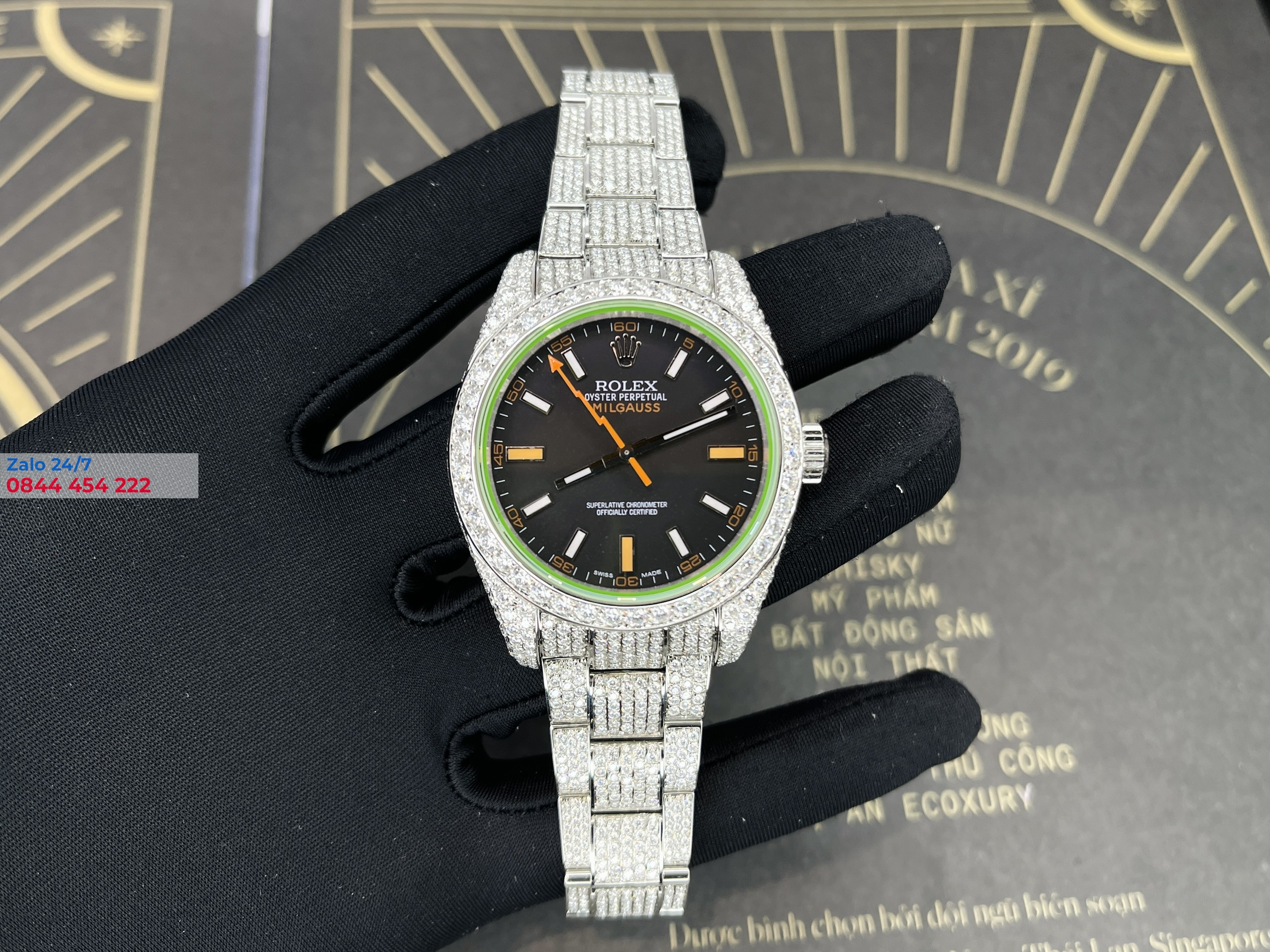 Đồng hồ Rolex Milgauss super Replica Độ Full Kim Cương moissanite
