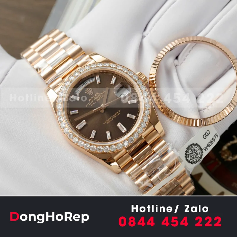 Đồng Hồ Rolex Rep 11 Day-Date Cọc Số La Mã Bọc Vàng 18K Trọng Lượng 175gram GMF 40mm