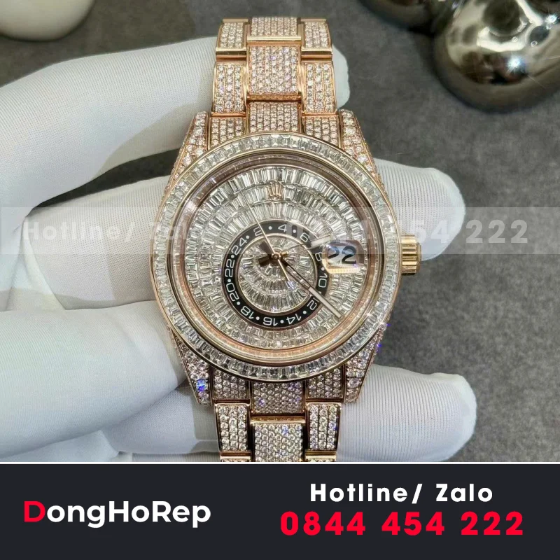 Đồng Hồ Rolex Sky Dweller 326959TBR Chế Tác Vàng Hồng 18k Kim Cương Thiên Nhiên 42mm
