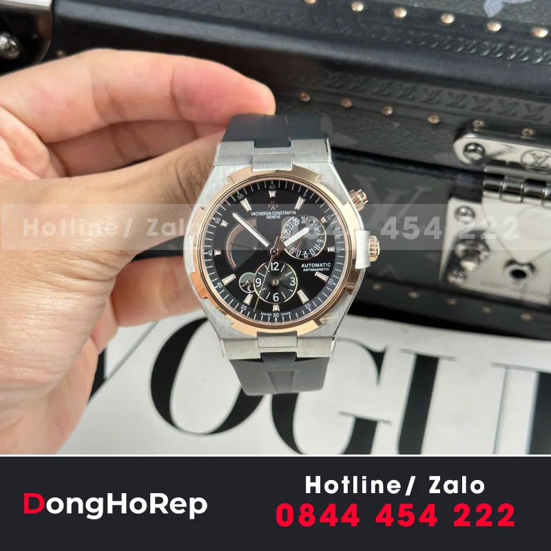 Đồng Hồ Vacheron Constantin Rep 11 Overseas Dual Time 47450 Demi Vàng Hồng Xưởng 9F 42mm
