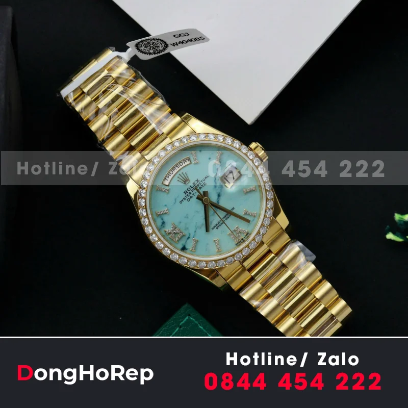 Đồng Hồ Rolex DateJust Bọc Vàng 18K Mặt Xà Cừ Xanh GM Replica 36mm