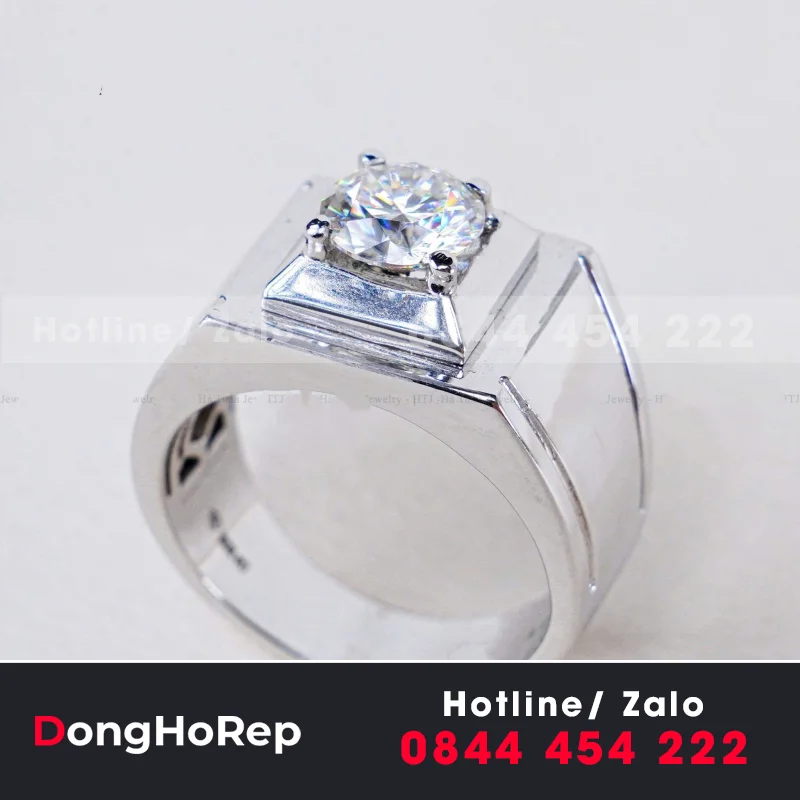 Nhẫn Nam Chế Tác Vàng Trắng 14K Moissanite