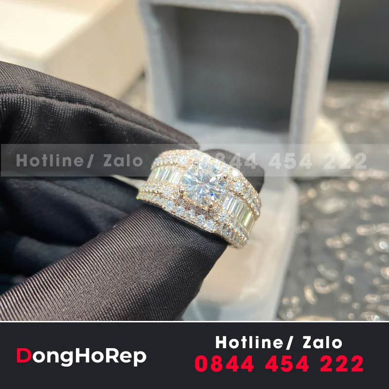 Nhẫn Nam Mix Dá Baguette Full Đai Moissanite