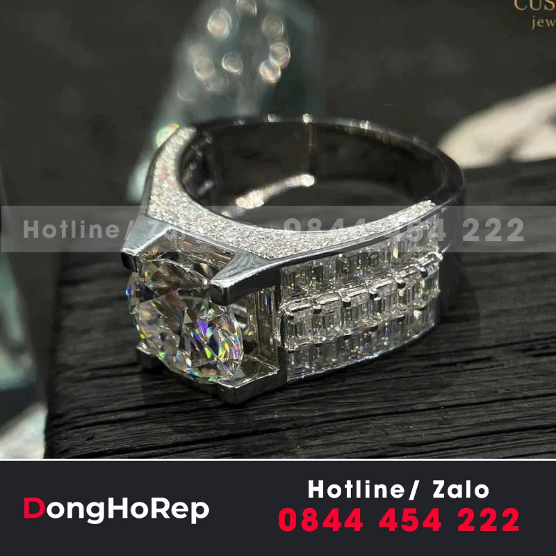 Nhẫn Nam Thiết Kế Vàng 14K Moissanite Baguette