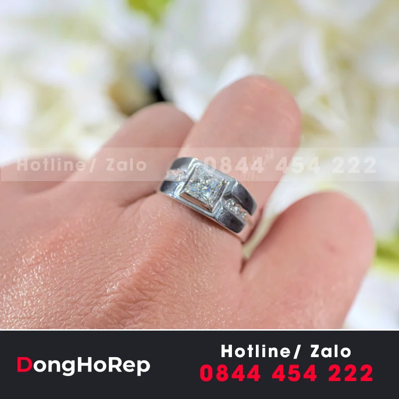 Nhẫn Nam Thiết Kế Vàng Trắng 14K Kim Cương Cvd