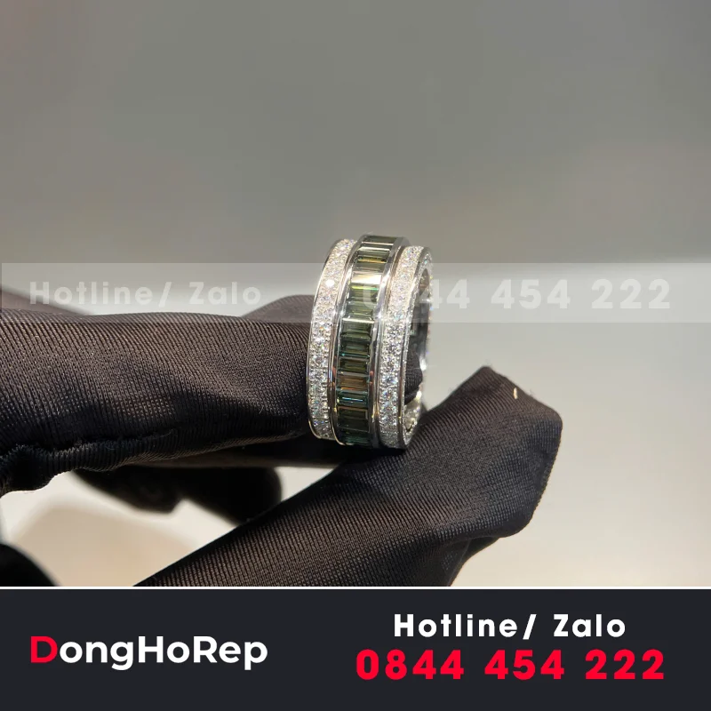 Nhẫn Nam Thiết Kế Vàng Trắng Mix Moissanite Trắng Và Xanh