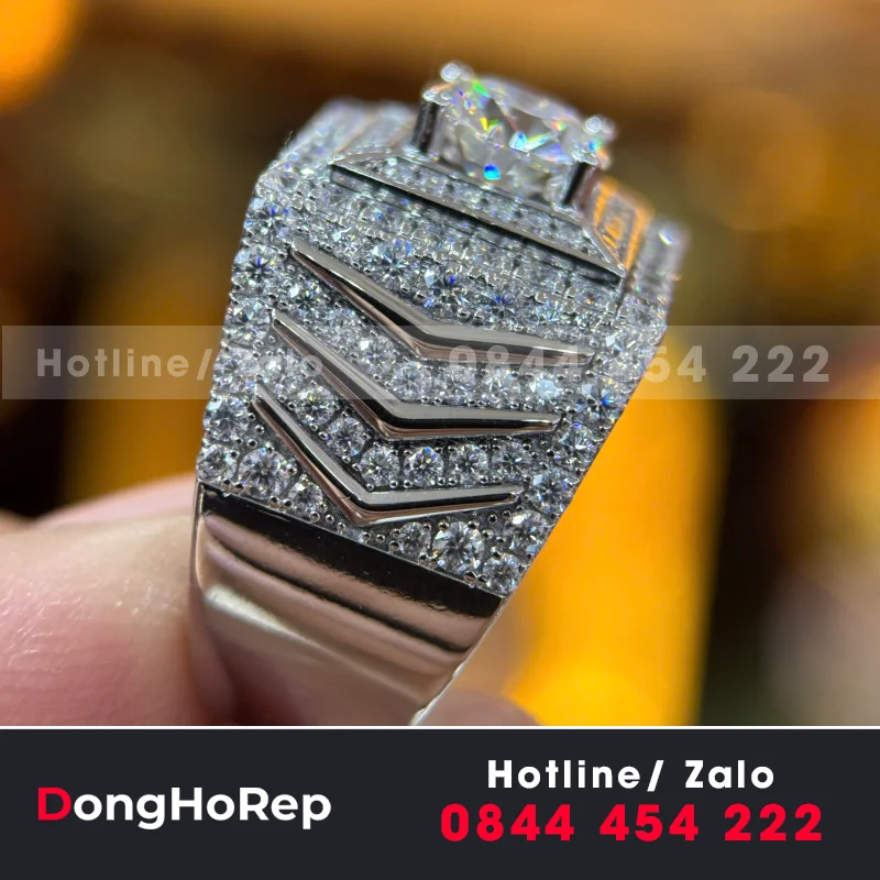 Nhẫn Nam Thiết Kế Vertu Vàng Trắng Moissanite