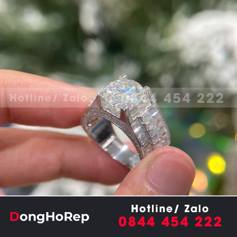 Nhẫn Nam Vàng Trắng Đính Đá